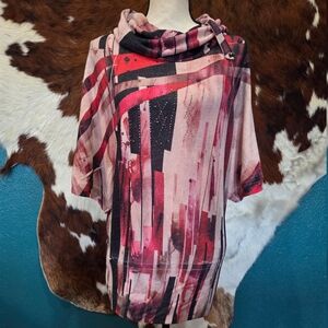 B.L.E.U. Women's Abstract Cowl Neck Blouse in Pink and Black